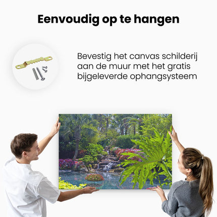 Canvas schilderij ophangen Waterval uitkomend op Meertje