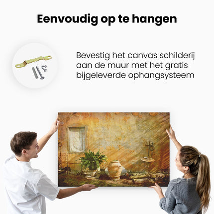 Canvas schilderij ophangen Oude Stenen Muur