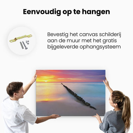 Canvas schilderij ophangen Ondergaande Zon