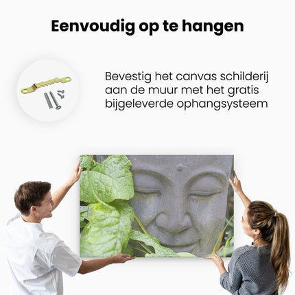 Canvas schilderij ophangen Buddha Hoofd met Blad
