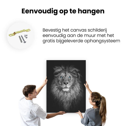 Canvas Schilderij Ophangen Leeuw Met Blauwe Ogen - Zwart Wit