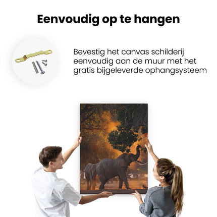 Canvas Schilderij Ophangen Twee Olifanten In Het Bos