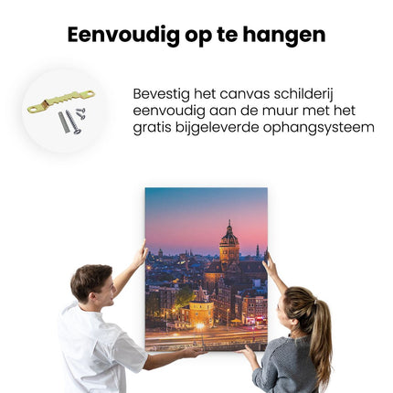 Canvas Schilderij Ophangen Amsterdam Skyline Bij Zonsondergang 