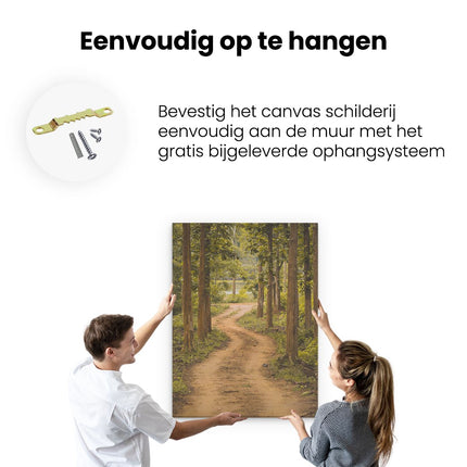 Canvas Schilderij Ophangen Pad In Het Bos Met Bomen