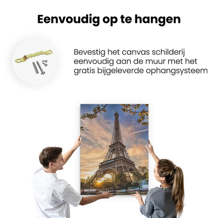 Canvas Schilderij Ophangen Eiffeltoren In Parijs Tijdens Zonsondergang