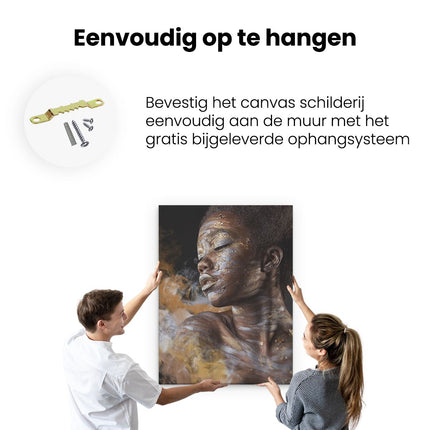 Canvas Schilderij Ophangen Afrikaanse Vrouw Met Zilver En Goud