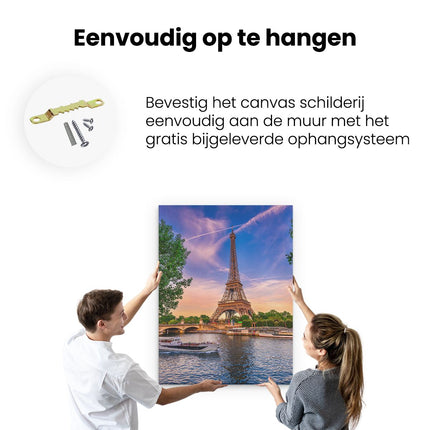 Canvas Schilderij Ophangen Eiffeltoren In Parijs Aan Het Water - Kleur