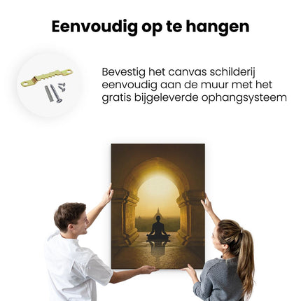 Canvas Schilderij Ophangen Man Doet Yoga In Een Boeddha Tempel