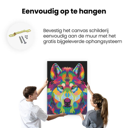 Canvas Schilderij Ophangen Gekleurde Wolvenkop - Wolf - Abstract