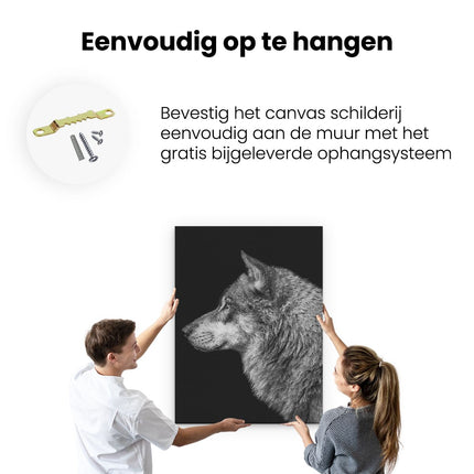 Canvas Schilderij Ophangen Wolvenkop - Wolf - Zwart Wit