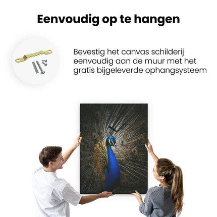 Canvas Schilderij Ophangen Blauwe Pauw Met Grote Veren