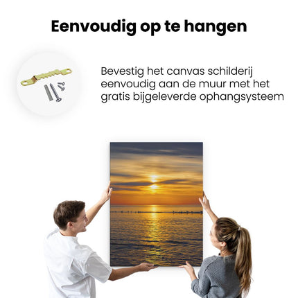 Canvas Schilderij Ophangen Zonsondergang In De Zee