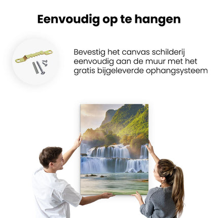 Canvas Schilderij Ophangen Watervallen Tussen De Bomen