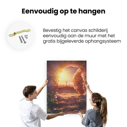 Canvas Schilderij Ophangen Kruisiging bij Zonsopgang - Opstanding Jezus