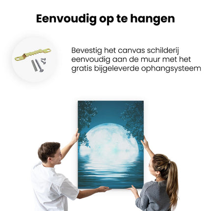 Canvas Schilderij Ophangen Volle Maan in het Water