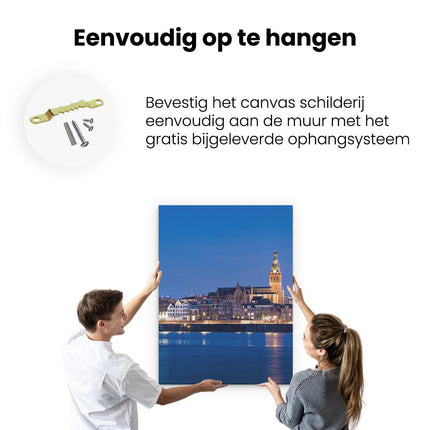 Canvas Schilderij Ophangen Nijmegen Skyline met de Waal Rivier