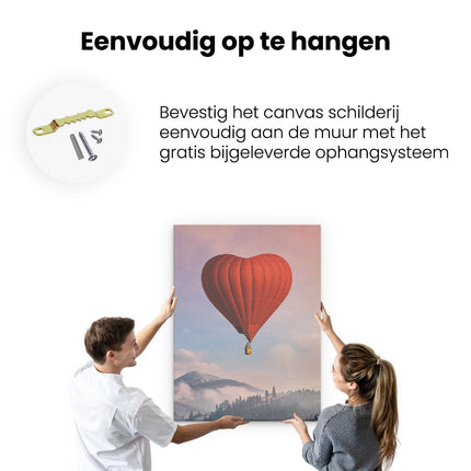 Canvas Schilderij Ophangen Luchtballon in de Vorm van een Hart