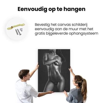 Canvas Schilderij Ophangen Naakte Vrouwen Lichaam - Erotiek - Zwart Wit