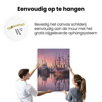 Canvas Schilderij Ophangen Schepen in de Haven - Boten