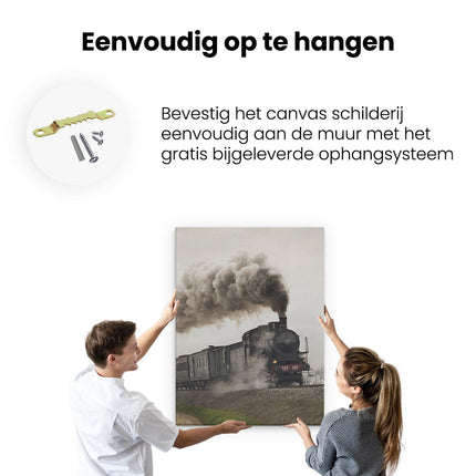 Canvas Schilderij Ophangen Locomotief Trein met Rook Wolken