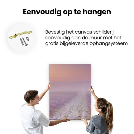 Canvas Schilderij Ophangen Pad in de Weide tijdens de Mist