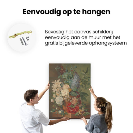 Canvas Schilderij Ophangen Bloemen in een Terracotta Vaas - Albertus Jonas Brandt