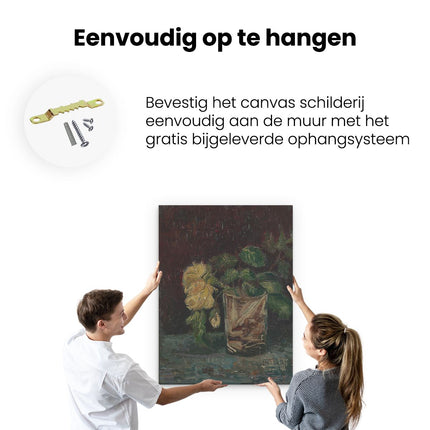 Canvas Schilderij Ophangen Glas met Gele Rozen - Vincent van Gogh