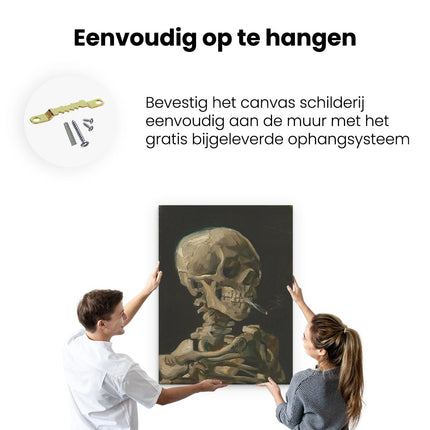 Canvas Schilderij Ophangen Kop van een Skelet met een Brandende Sigaret - Vincent van Gogh