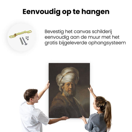 Canvas Schilderij Ophangen Man in Oosterse Kleding - Rembrandt van Rijn