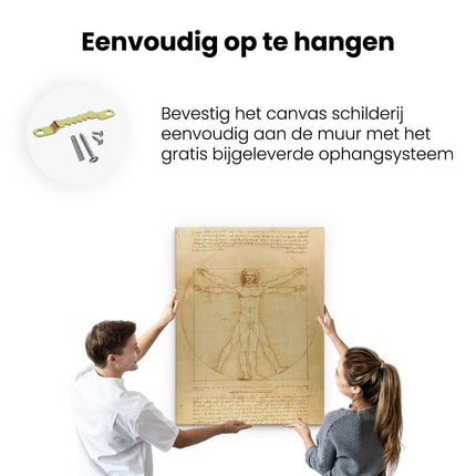 Canvas Schilderij Ophangen Mens van Vitruvius en Vitruviusman - Leonardo da Vinci