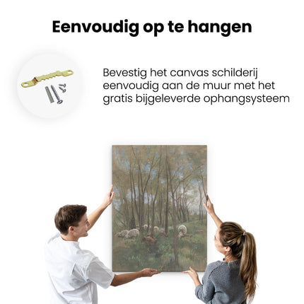 Canvas Schilderij Ophangen Schapenkudde in een Bos - Anton Mauve