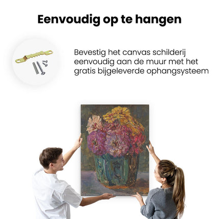 Canvas Schilderij Ophangen Stilleven met Zinnia’s in een Gemberpot - Floris Verster