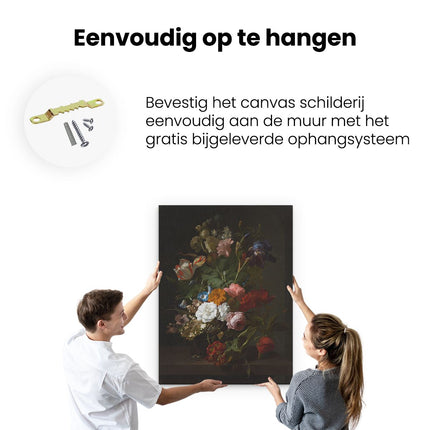 Canvas Schilderij Ophangen Vaas met Bloemen - Rachel Ruysch