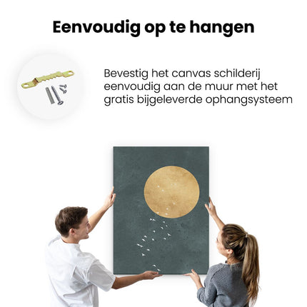 Canvas Schilderij Ophangen Zon met Vogels - Abstract