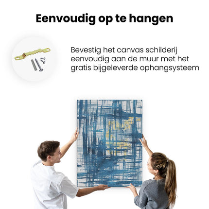 Canvas Schilderij Ophangen Abstracte Kunst Blauw met Goud