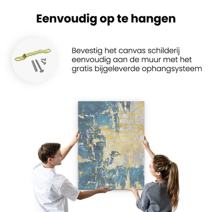 Canvas Schilderij Ophangen Abstracte Kunst Blauw met Goud
