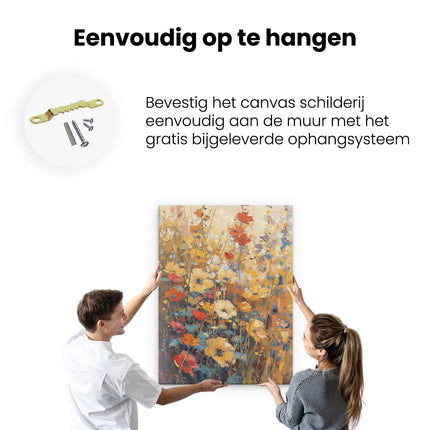 Canvas Schilderij Ophangen Kunstwerk van Bloemen in een Veld