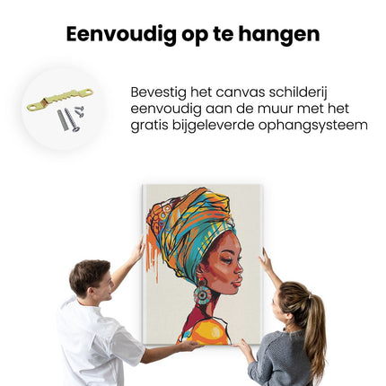 Canvas Schilderij Ophangen Afrikaanse Vrouw in een Kleurrijke Tulband