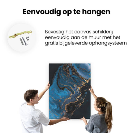 Canvas Schilderij Ophangen Blauwe en Gouden Wervelingen in het Water