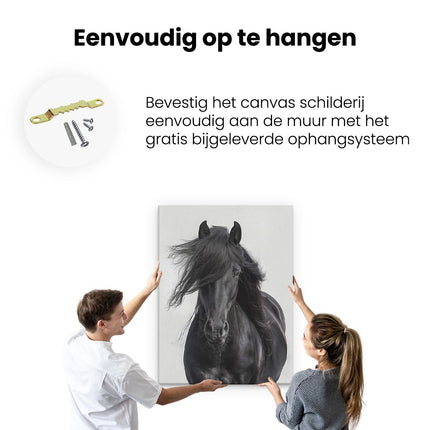 Canvas Schilderij Ophangen Zwart Paard met Lange Manen