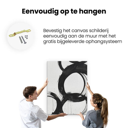 Canvas Schilderij Ophangen Zwart Wit Kunstwerk van Cirkels