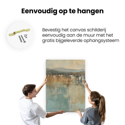 Canvas Schilderij Ophangen Abstract Kunstwerk van een Meer en Bergen