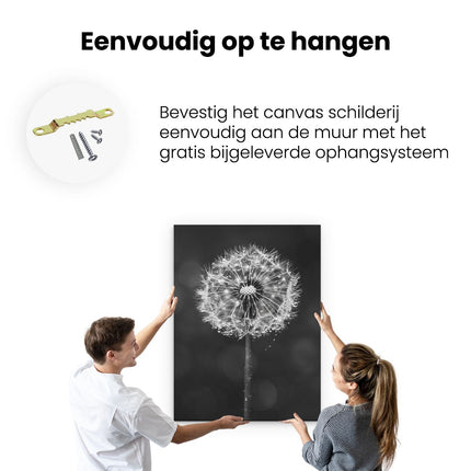 Canvas Schilderij Ophangen Paardenbloem in Zwart en Wit
