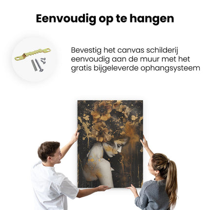Canvas Schilderij Ophangen Vrouw met Bloemen in haar Haar