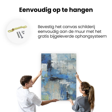 Canvas Schilderij Ophangen Abstract Kunstwerk met Blauwe en Witte Kleuren