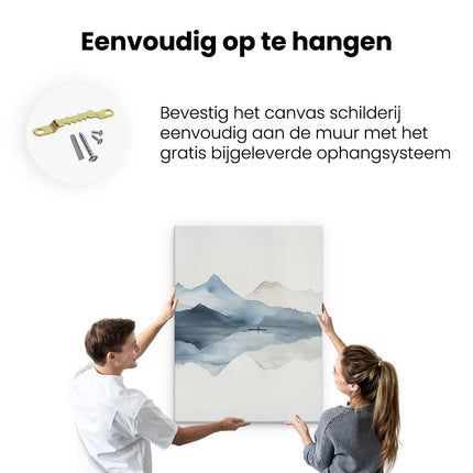 Canvas Schilderij Ophangen De Bergen Worden Weerspiegeld in het Water