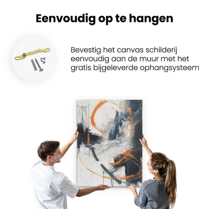 Canvas Schilderij Ophangen Abstract Kunstwerk met Oranje en Zwarte Verf