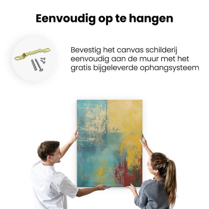 Canvas Schilderij Ophangen Abstract Kunstwerk met Rode, Gele en Blauwe Kleuren