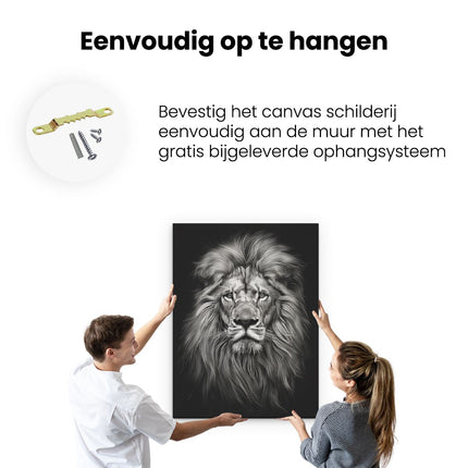 Canvas Schilderij Ophangen Zwart Wit Beeld van een Leeuw