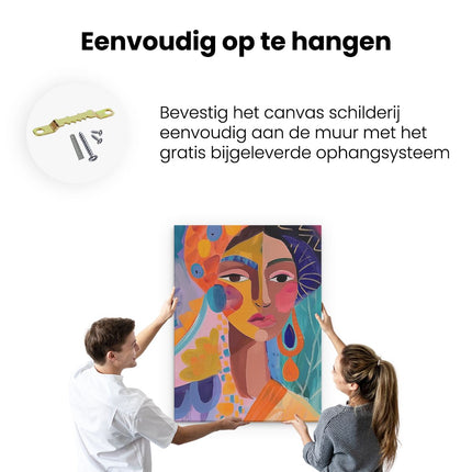 Canvas Schilderij Ophangen Kunstwerk van een Vrouw in een Kleurrijke Tulband